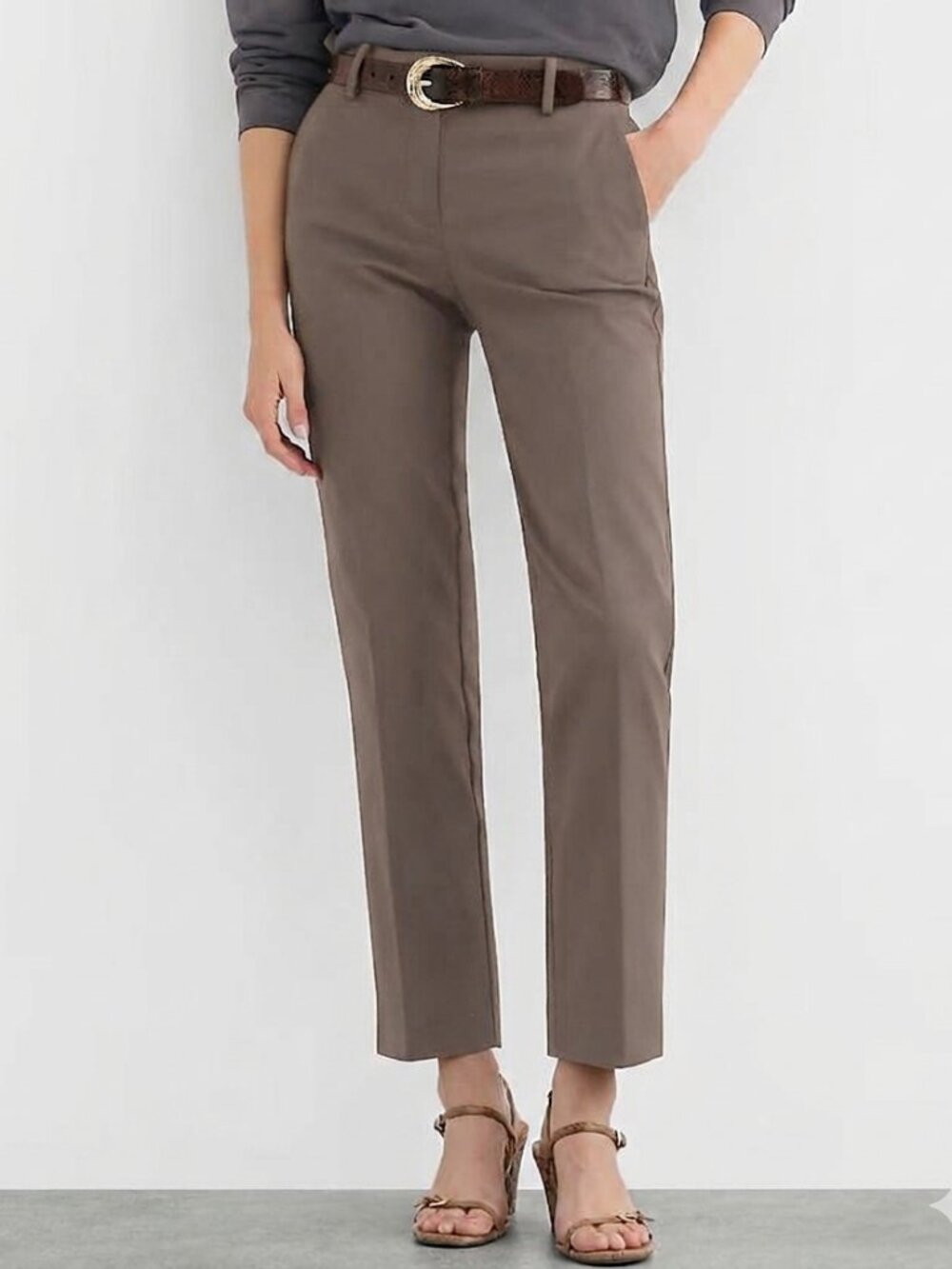NWOT Loft Riviera Slim Mid Rise Ankle Pants, Medium Brown Doubleweave, Size 4